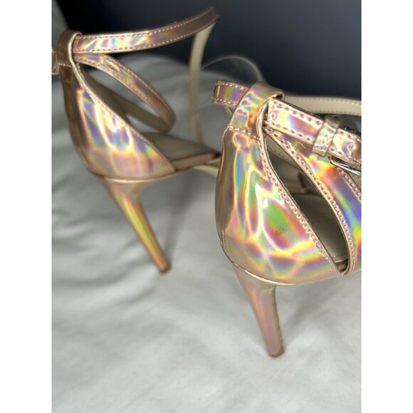 Guess Felecia Strappy Stiletto Size 9 Iridescent Rose Gold & Clear Dressy Sandal - Picture 11 of 14